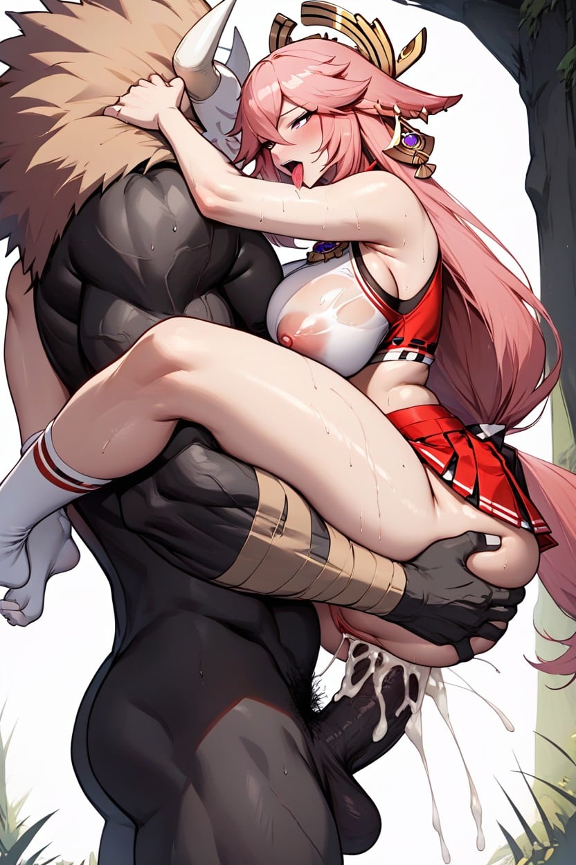 Larger Man, Cum Leaking From Pussy, Hands On Ass Hentai AI Porn