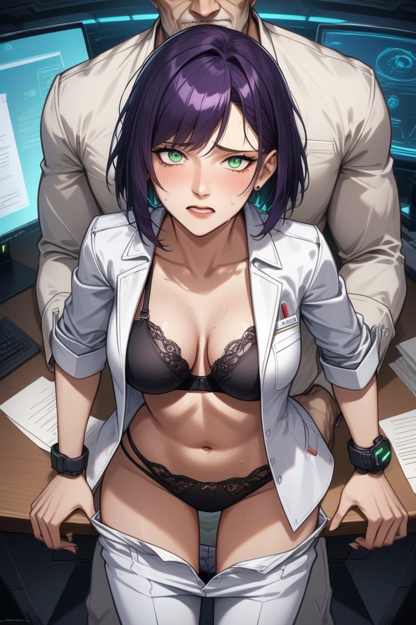 Sad, Messy Hair, White Denim Jacket Open AI Porn