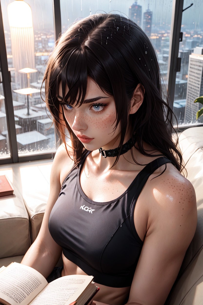 Photorealism, Tight Black Sports Bra, Shiny Skin Porno IA
