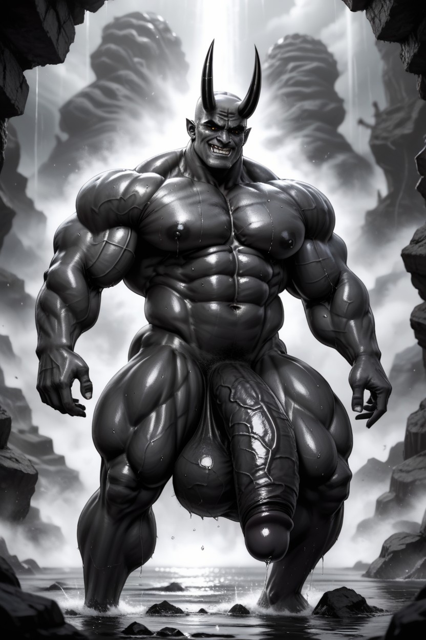 Naked, Massive Hyper Penis, Erect Penis Porno gay IA