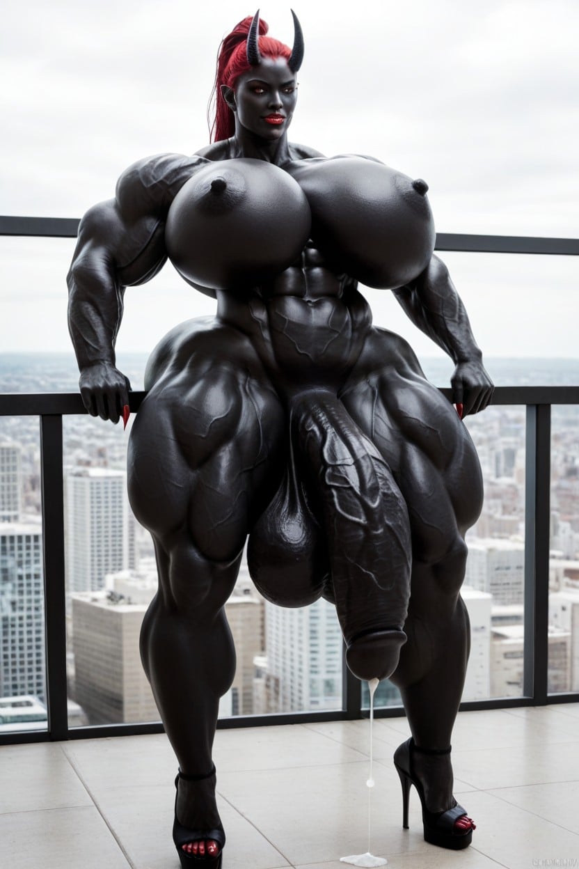 Hyper Black Cock Growth, Top Floor Balcony, Vagina Shemale AI Porn