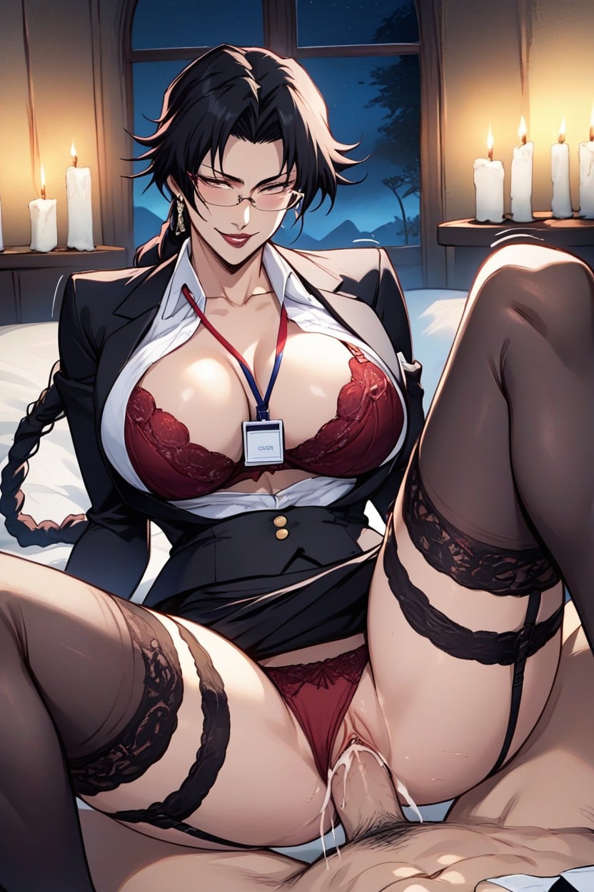 Black Stockings With Lace Trim, Spreading Legs, Garter Hentai AI Porn