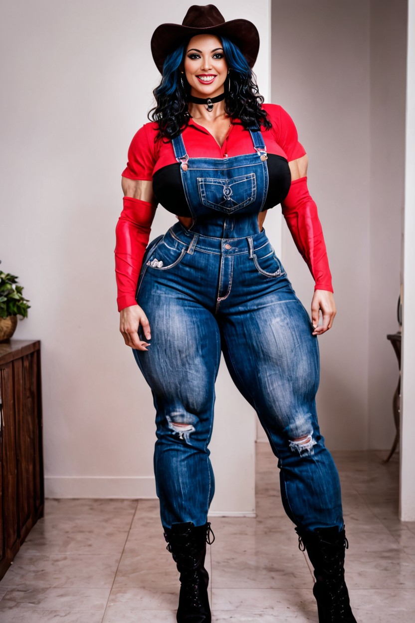 Oversized Steroid Biceps, Full Body View, Extremely Wasp Waist AI Porn