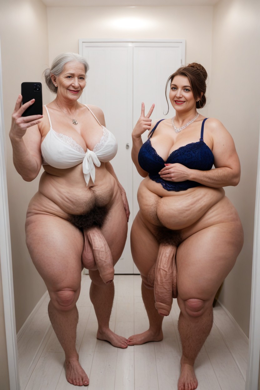 Hyper Saggy Balls, Only White Hair Mature Face, Giant Tall Futanari AI Porn