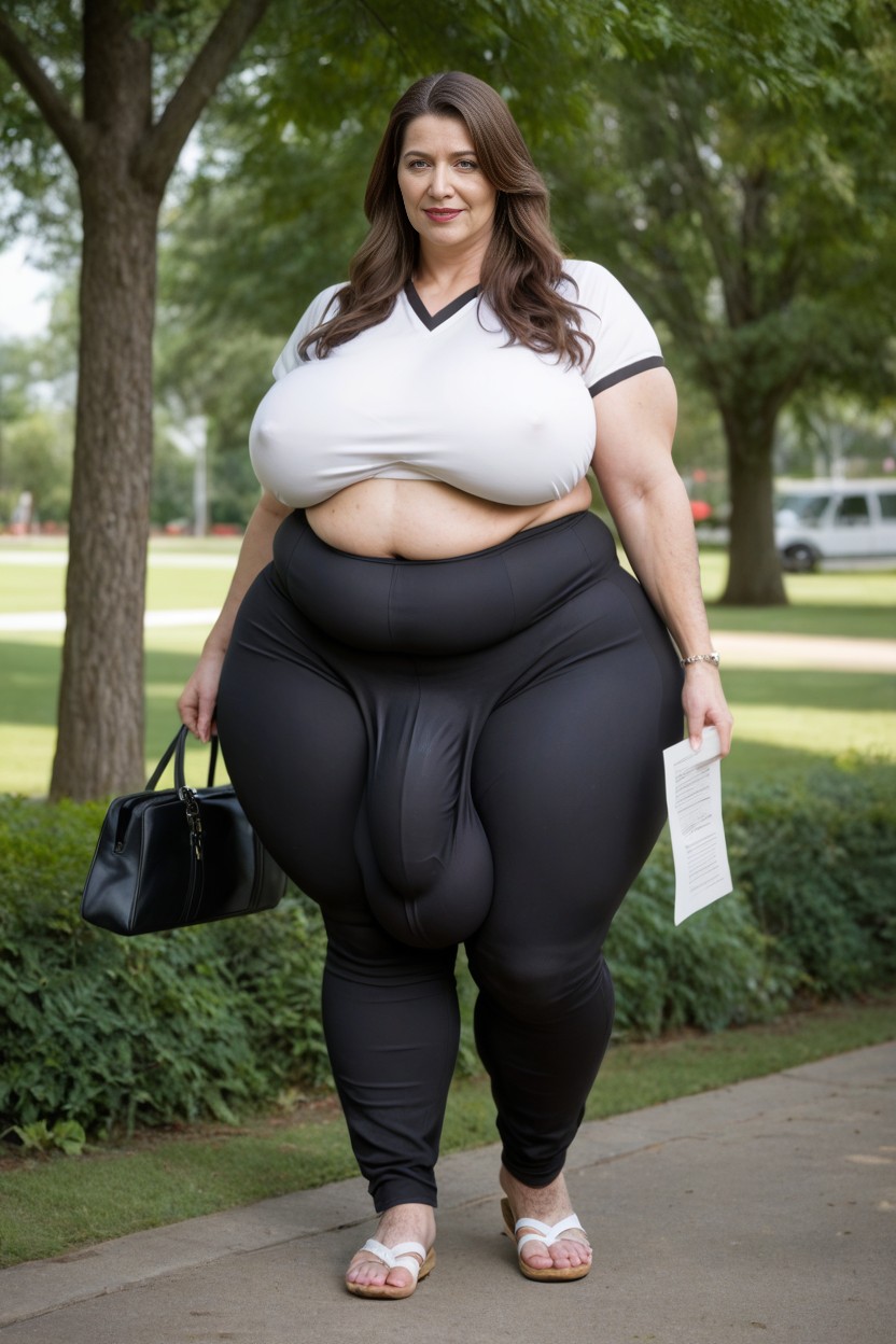 Hairy Bushy Thighs Like A Sasquatch, Extremely Dark Brown Hair, Loose Black Cotton Pants AI Porn