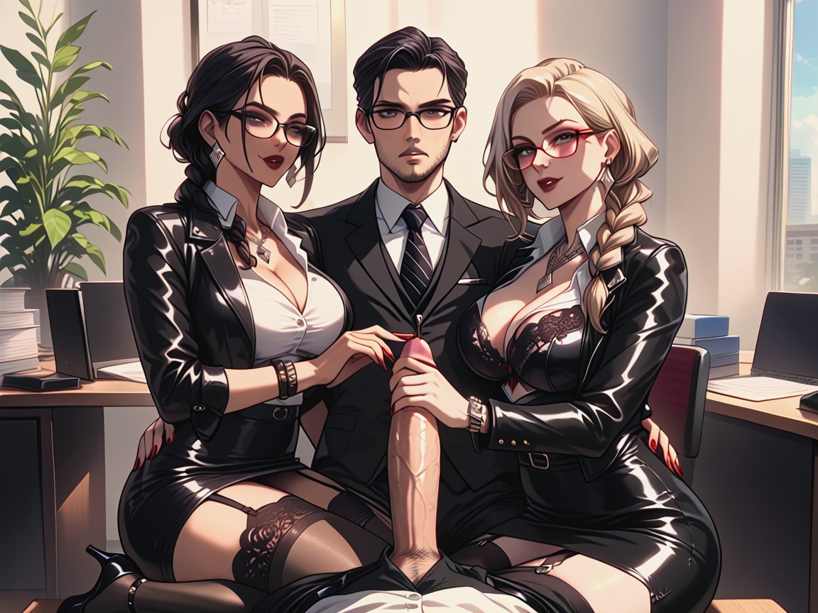 Large Ass, Two Woman Handjob, Office AI Porn