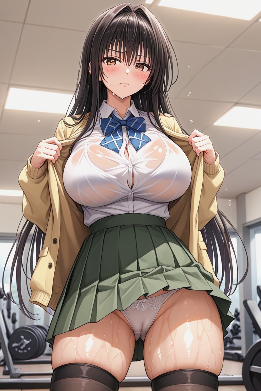 Black Collar, Light Green Skirt, Shiny Breasts Hentai AI Porn