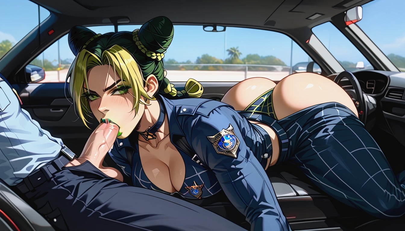 Jolyne Hands Handcuffed, Cop Gropes Jolynes Ass While She Sucks His Dick, Jolyne Gives Cop Man Blowjob Hentai AI Porn