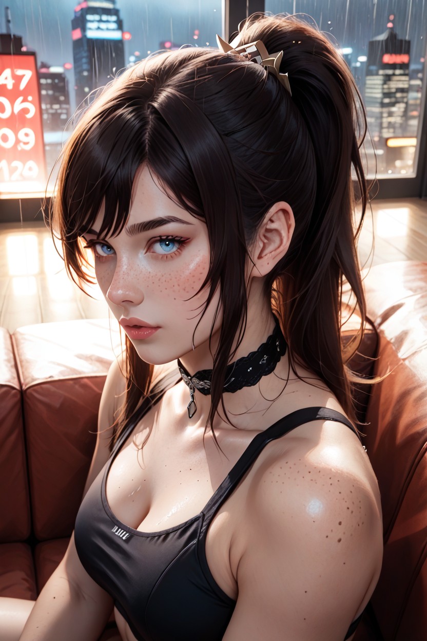 Choker, Soft Pale White Skin, Freckles AI Porn