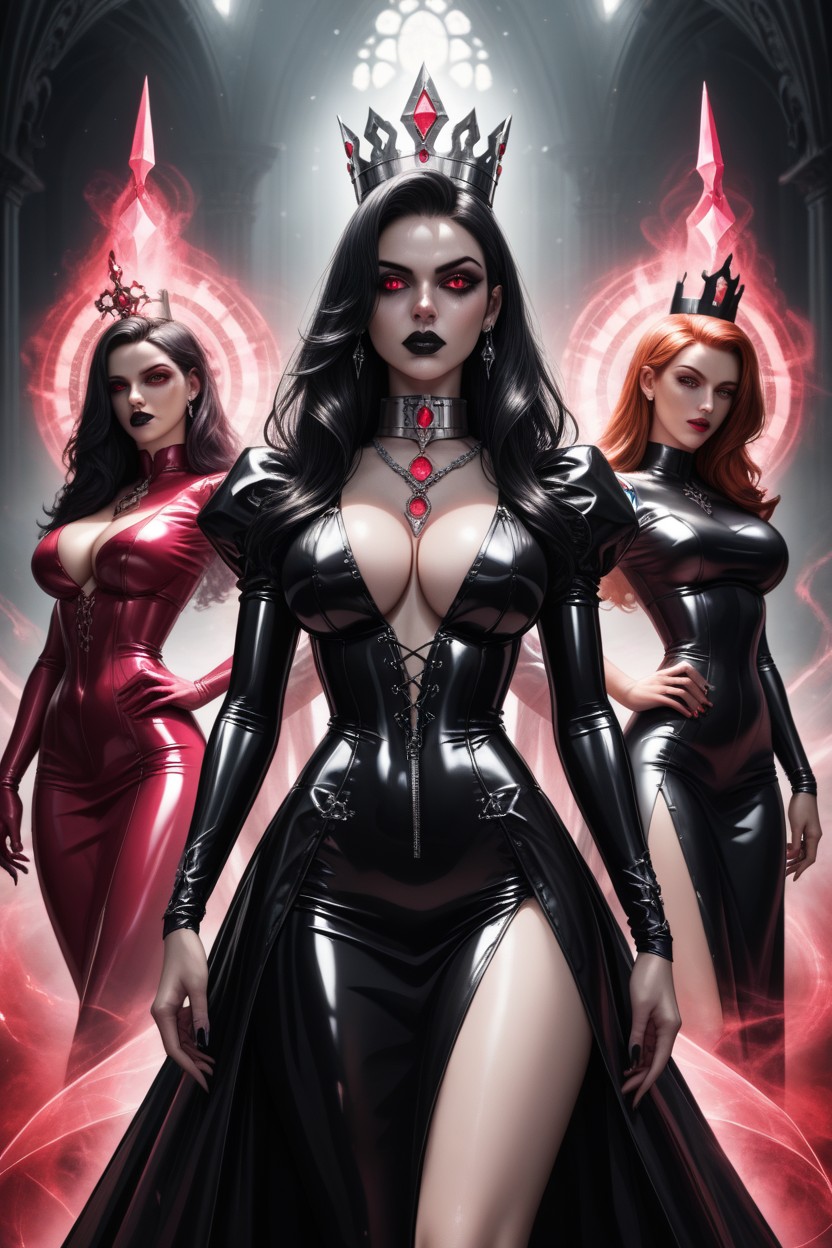 Red Eyes, Latex Painted Frescoes, Gothic Hall AI Porn