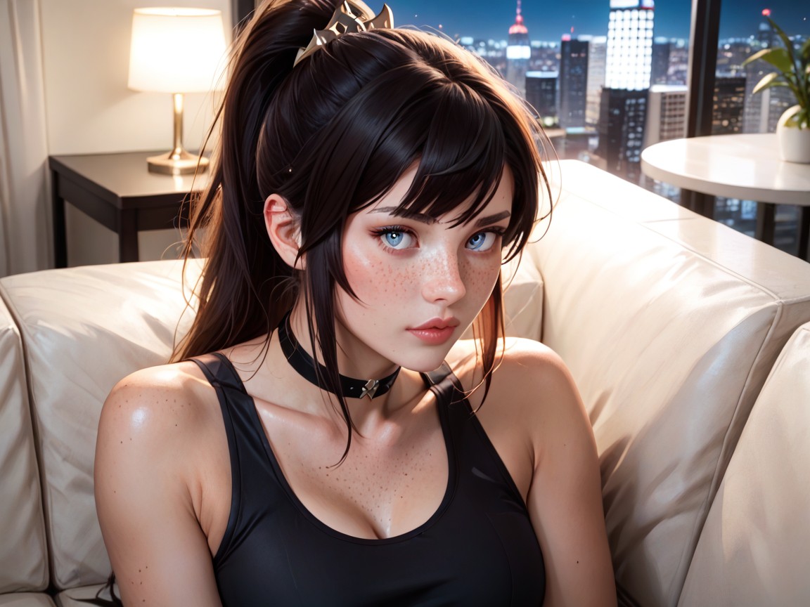 Soft Pale White Skin, Choker, Button Nose AI Porn