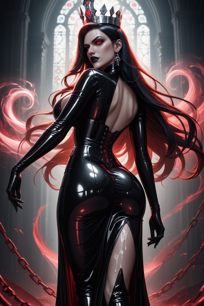 Silver Crown Adorned With Rubies, Dark Ambiance, Three Female Vampires AI Porn