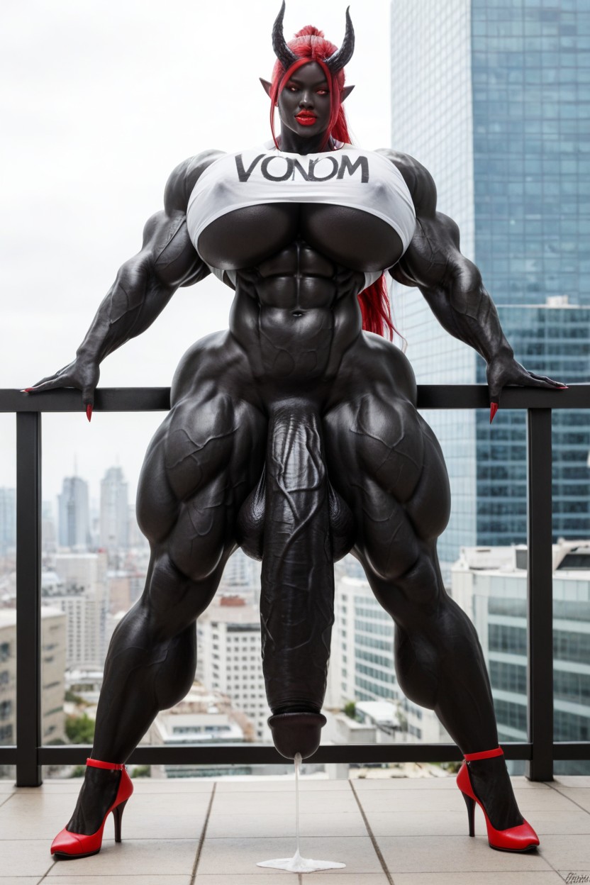 Stiletto Heels, Venom Futanari, Her Cock Is A Flared Cock Shemale AI Porn
