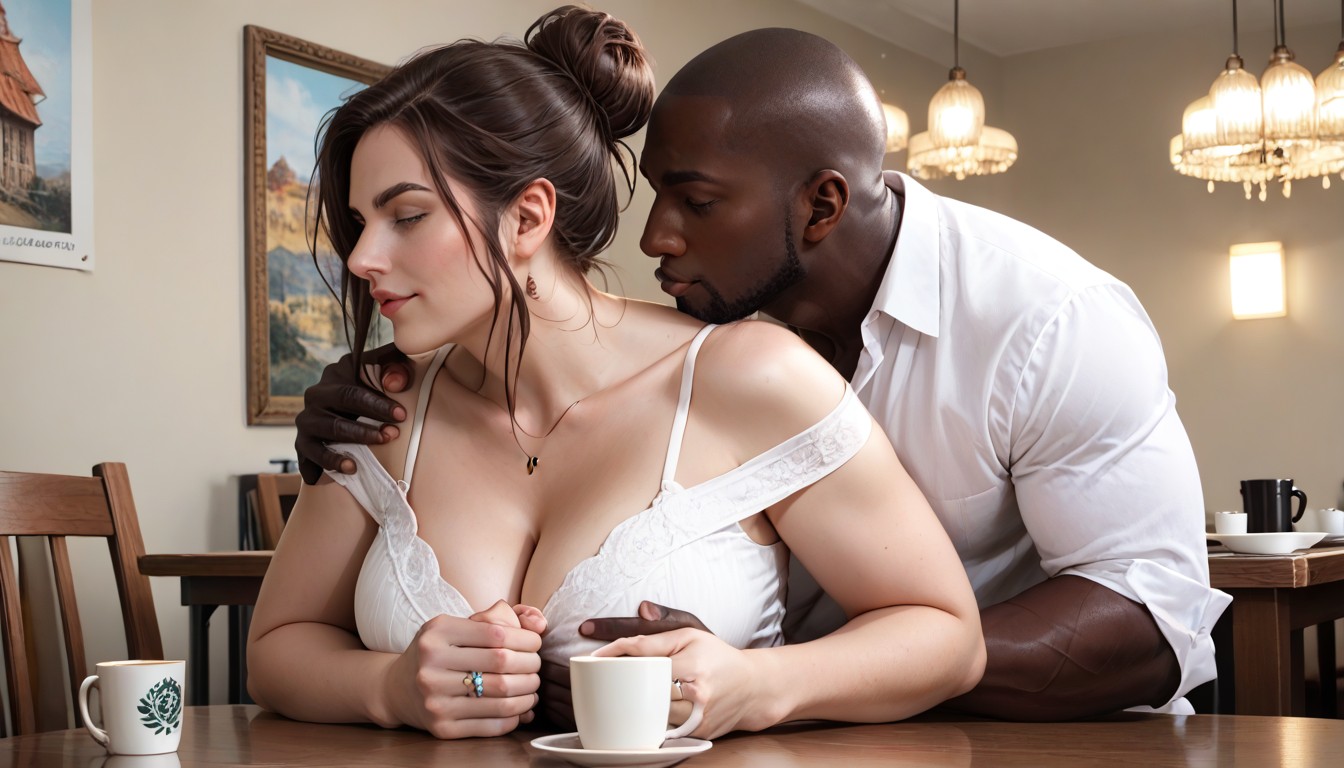 Holding Hands, Squeezing Breasts, Hair Bun Hentai AI Porn