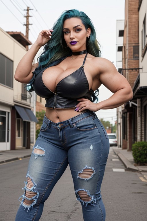 Extremely Wasp Waist, Seductive Smiling, Leather Jacket AI Porn