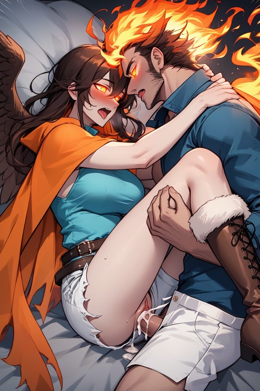 Laying, She Has Dark Brown Hair, 2 People AI Porn