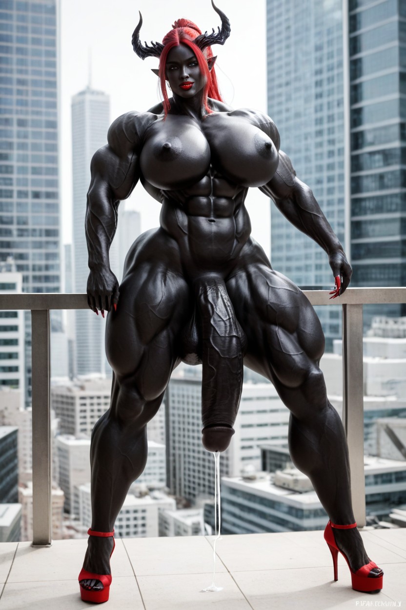 Black Cock Is Too Big, Long Ponytail, Red Eyes Shemale AI Porn