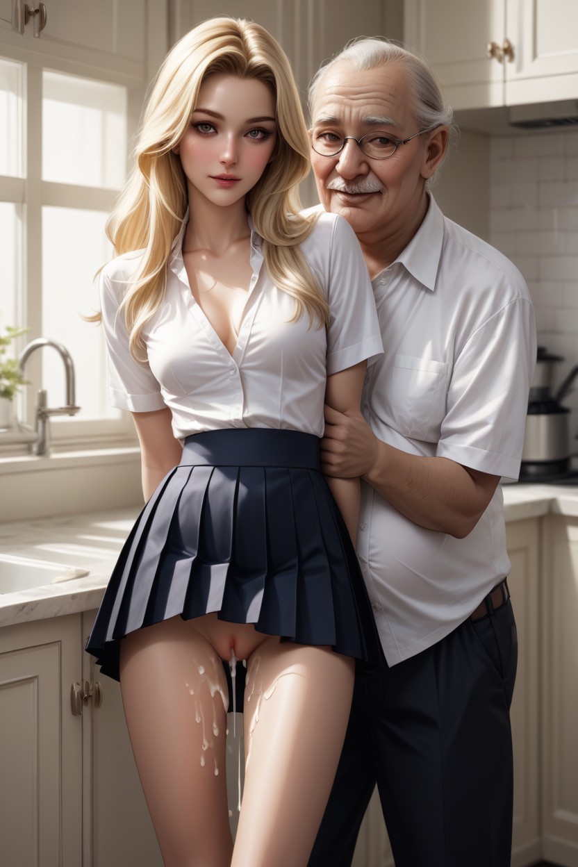 Skinny, Blonde Hair, Kitchen AI Porn