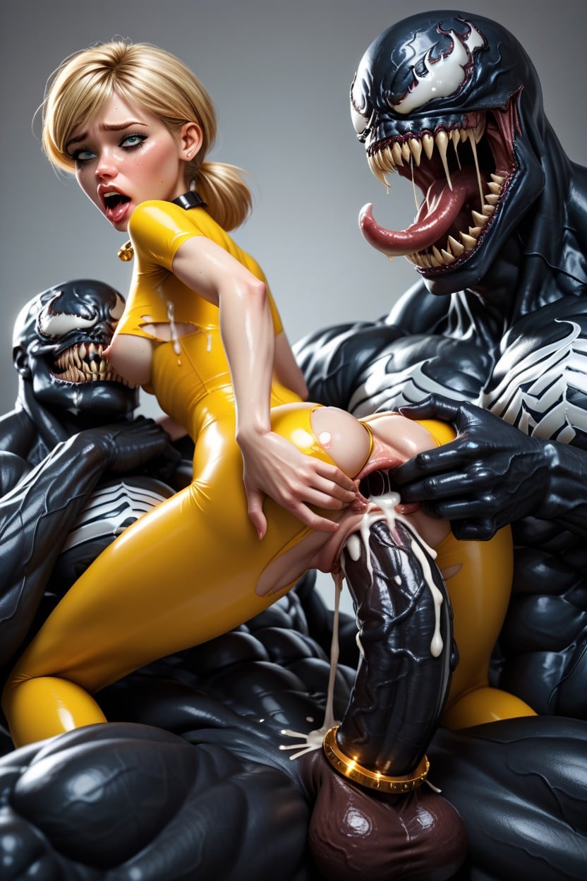 Double Anal Penetration, Gold Dress, Cum On Face AI Porn