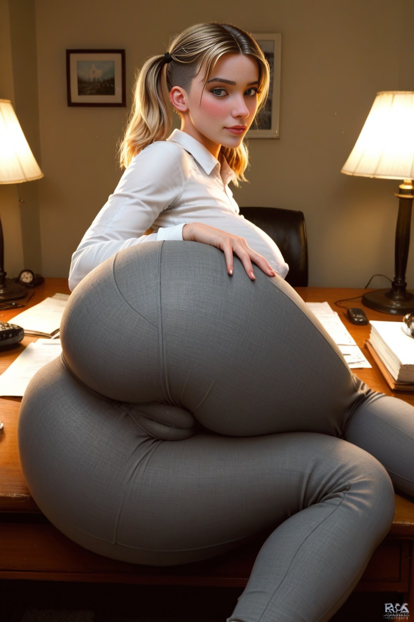 Lamp Light On Camel Toe, Textured Gray Pants, Long Nipples AI Porn