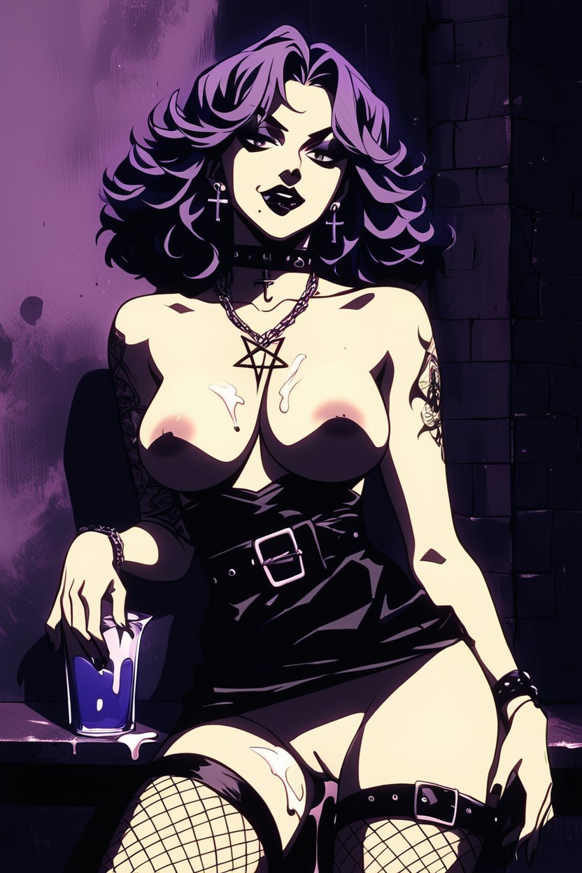 Black Nails, Goth, Picking Up Cum Porno IA Hentai