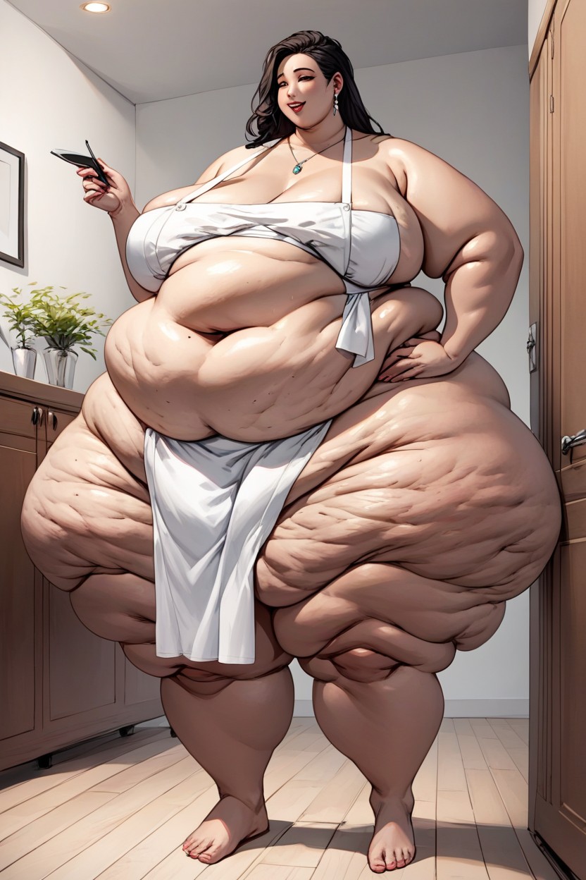 Completely Naked Body, Deep Gaping Navel, Fat Thighs BBW AI Porn
