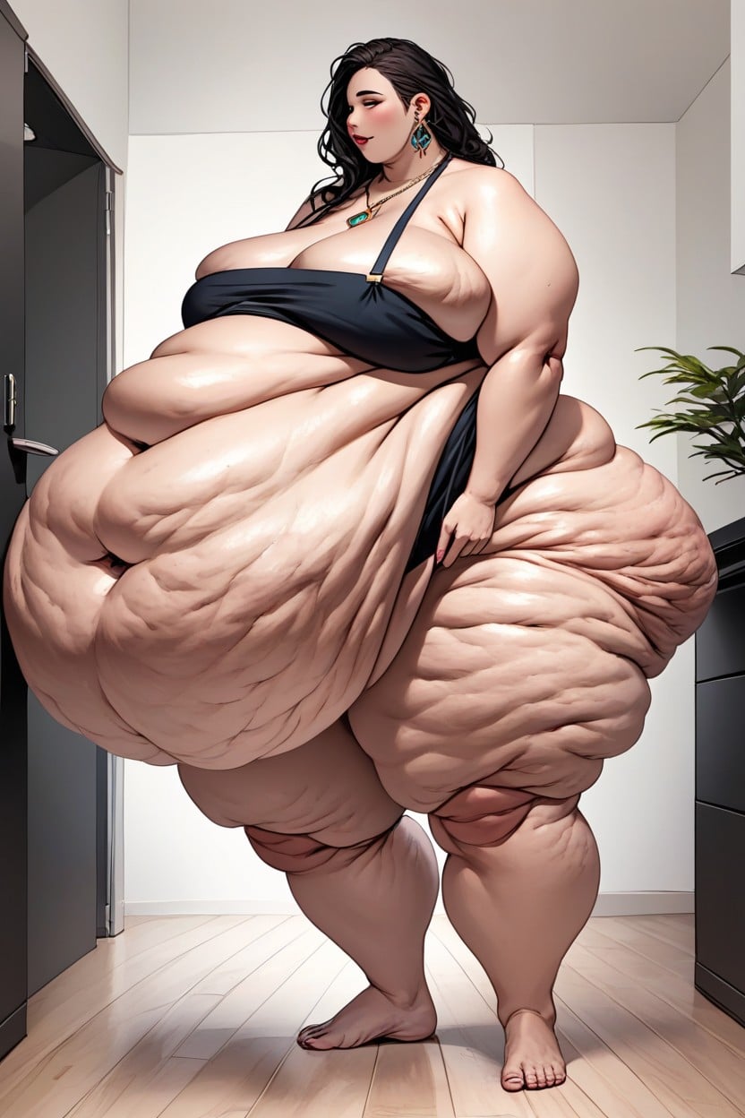 Deepest Dimpling On The Belly Skin, Belly Is Too Gigantic, 18+ BBW AI Porn