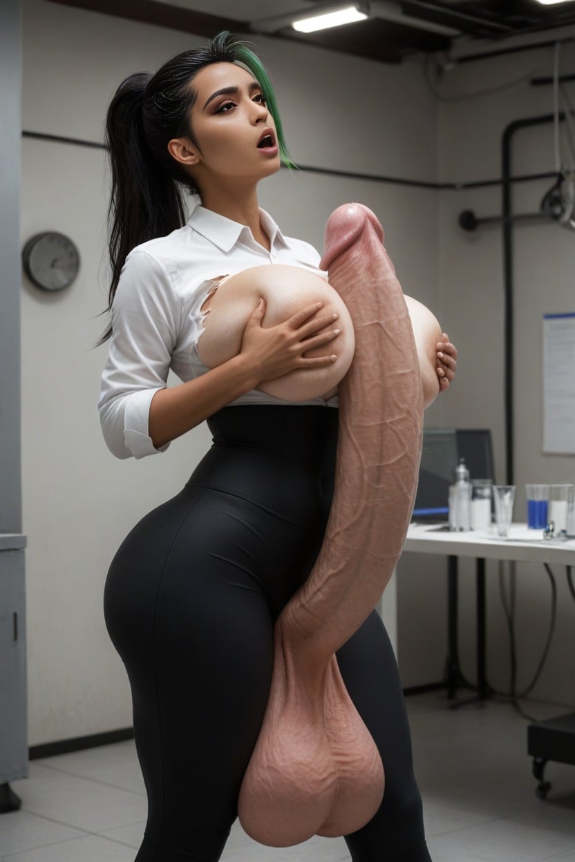 Hyper Long Cock, Hyper Balls, Looking At Penis Shemale AI Porn
