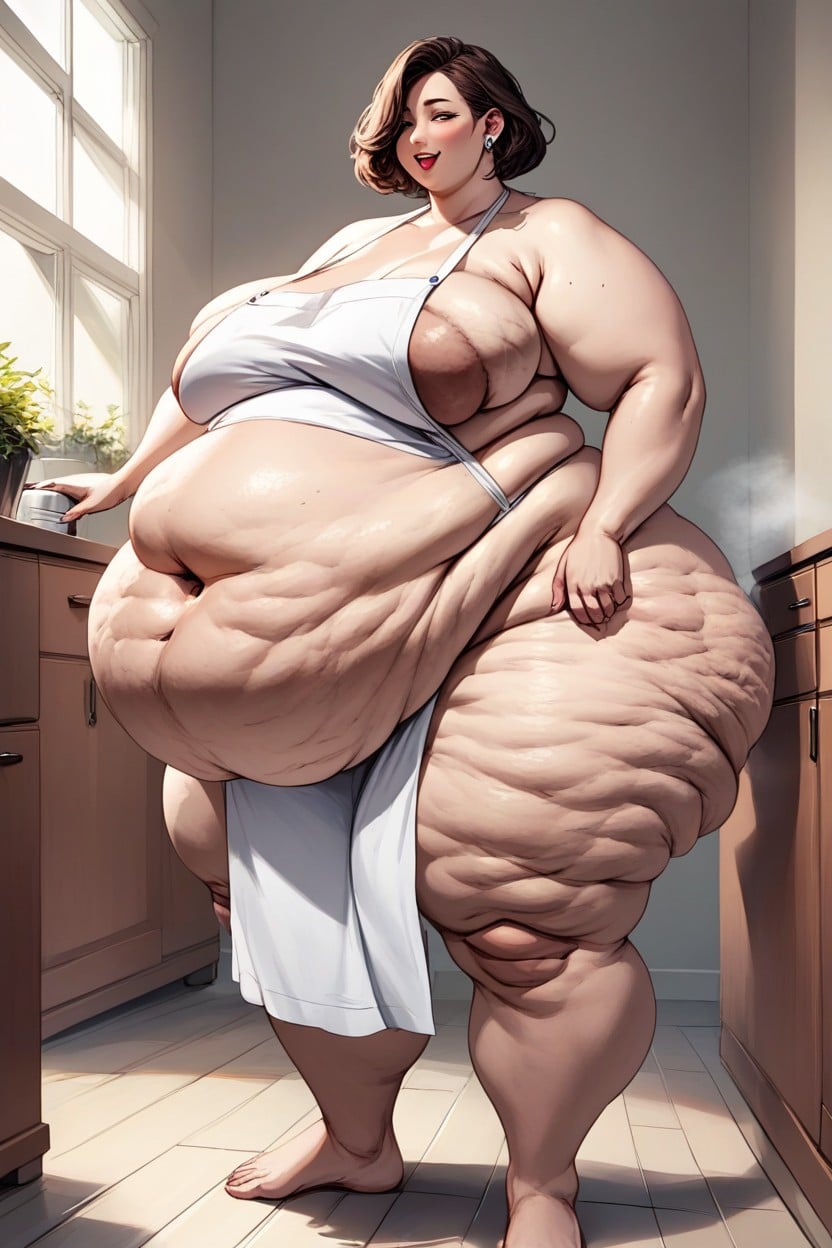Belly Exposed, Long Legs, Impossible Amount Of Bloated Fat Around Her Mega Fat Pussy BBW AI Porn