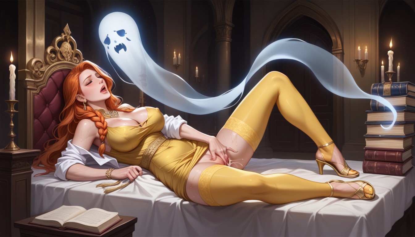 Mouth Open, Woman Wearing Ripped Open Yellow Dress Rolled Up To Hips, Multiple Disemboded Hands Hentai KI Porno