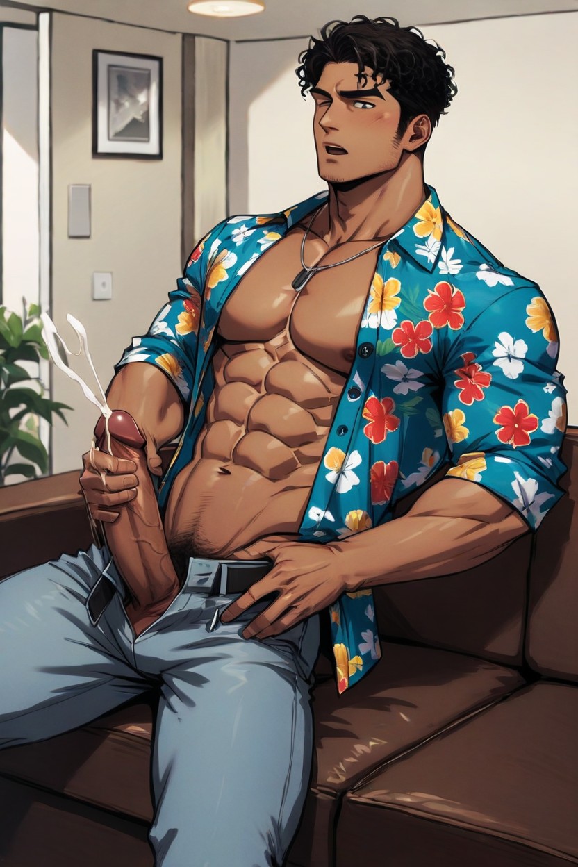 Open Shirt, Dick Out, Thick Lips 게이 AI 포르노