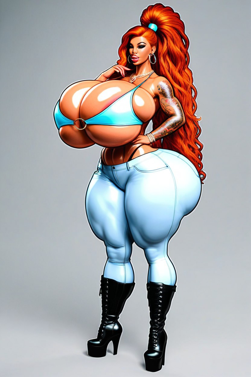 Hyper Bimbo, Off-shoulder, Full Body Tattoos Shemale AI Porn
