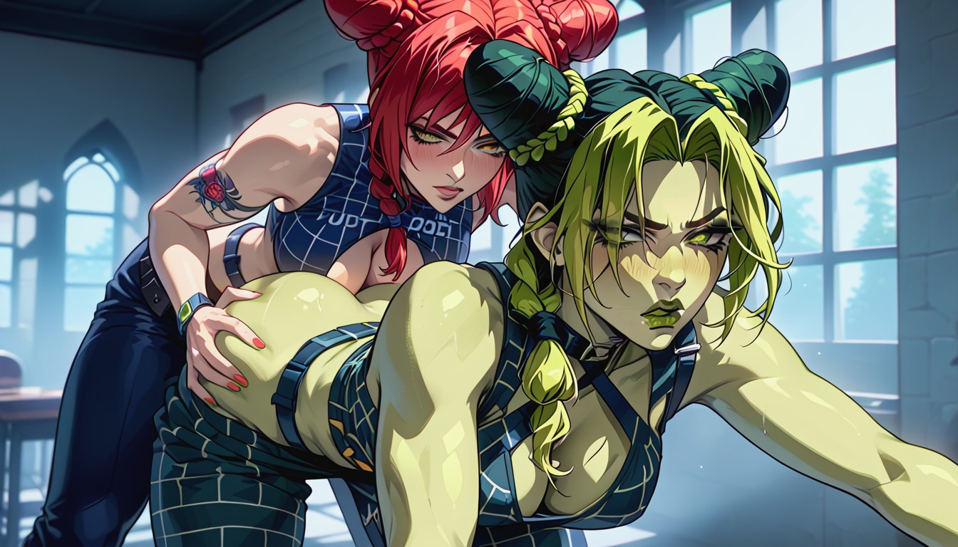 Lesbian Sex, Jolyne Getting Her Tits Groped, Jolyne Is Submissive Hentai AI Porn