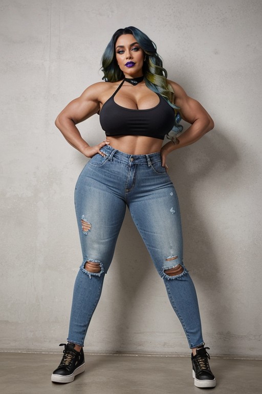 Extremely Wide Hips, Steroid Freakish Muscular, Extremely Large Thighs AI Porn