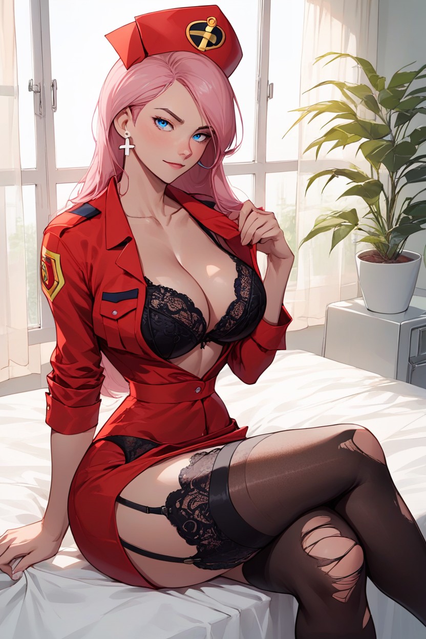 Cleavage, Large Breasts, Lace Trimmed Legwear Hentai IA