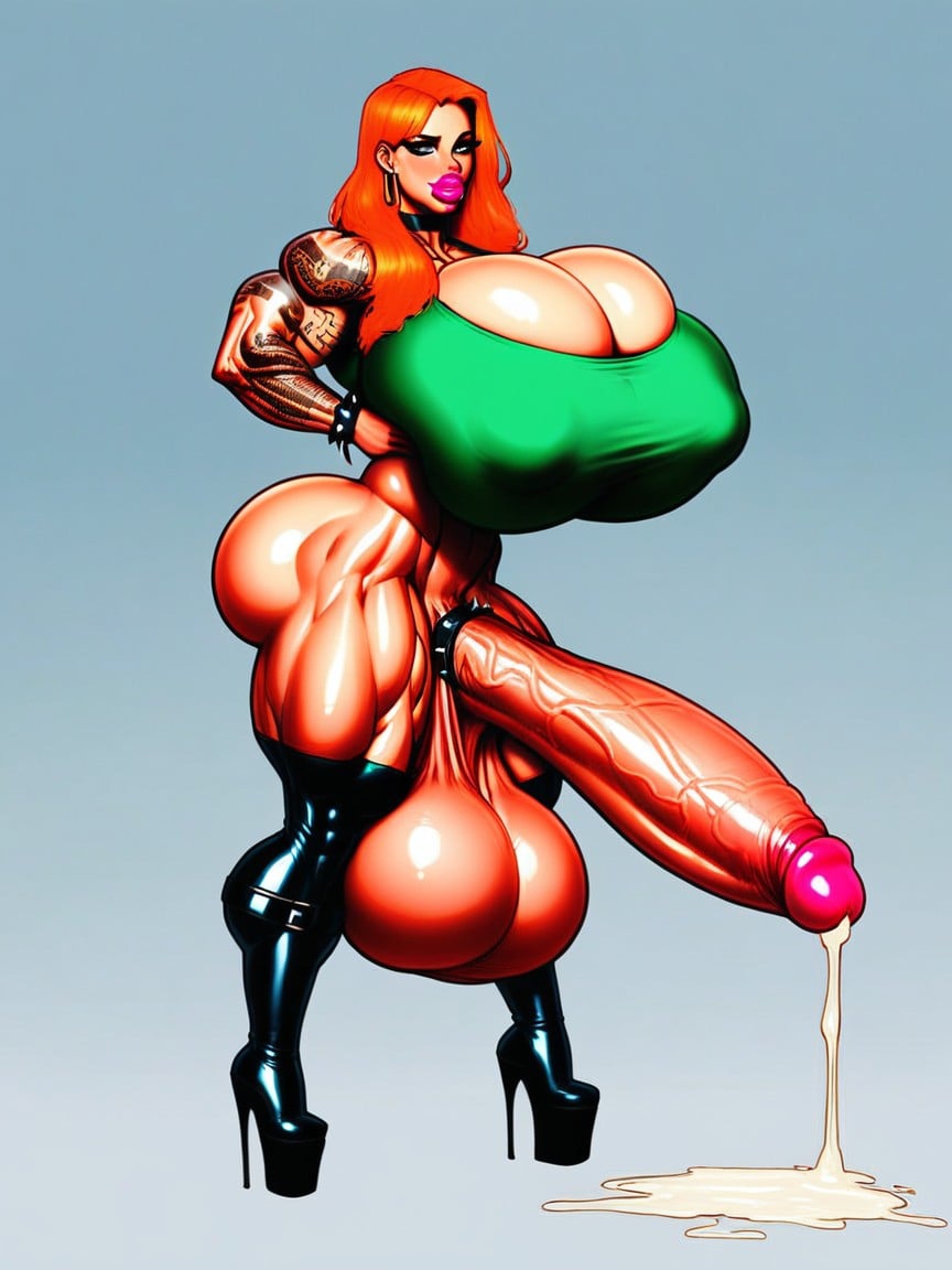 Brown Eyes, Long Length, Knee Lengh Boots Shemale AI Porn