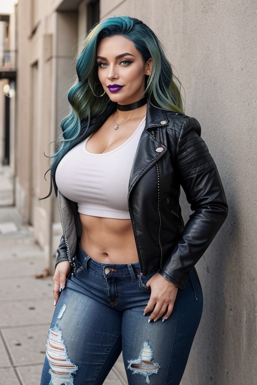 Extremely Tall, Thick Thighs, Bright Green Eyes AI Porn