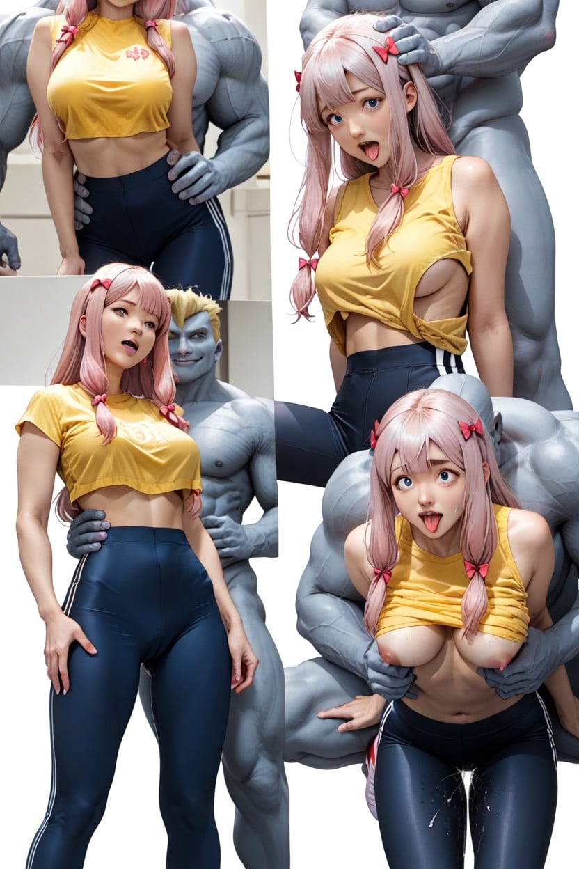 Yellow Tank Underboob Top, Sneakers, Wide Black Eyes AI Porn