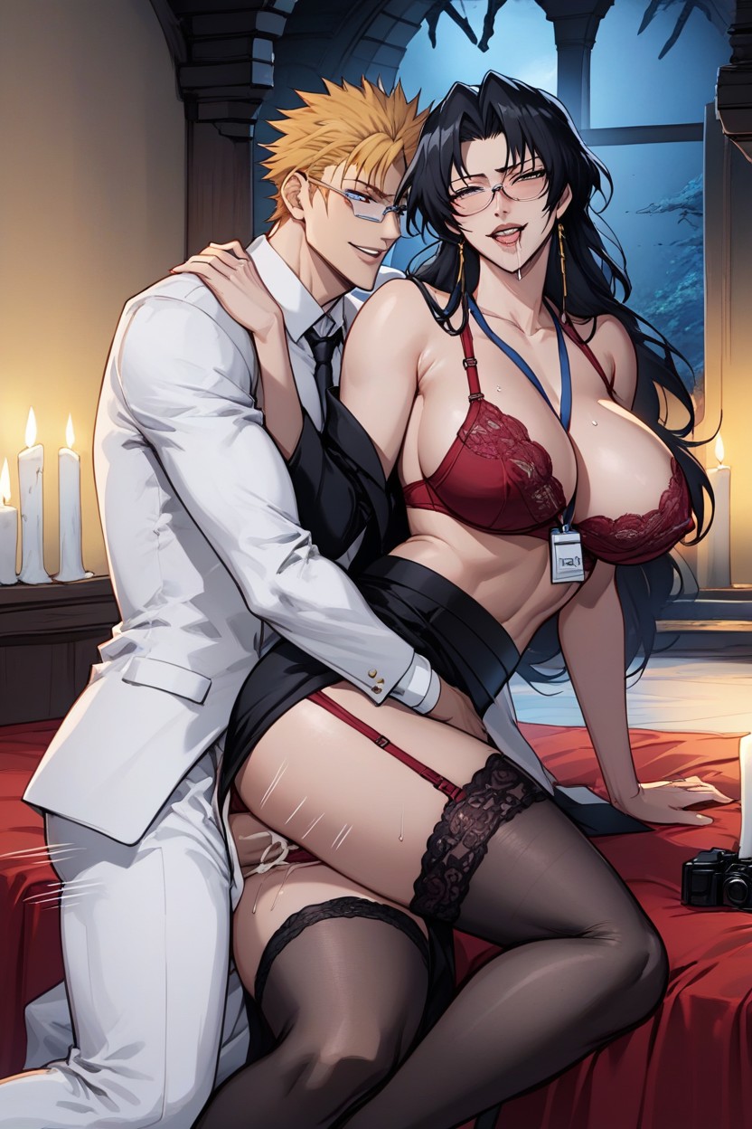 Black Lace Shirt On The Inside, Looks Neat, Pale White Skin Hentai AI Porn