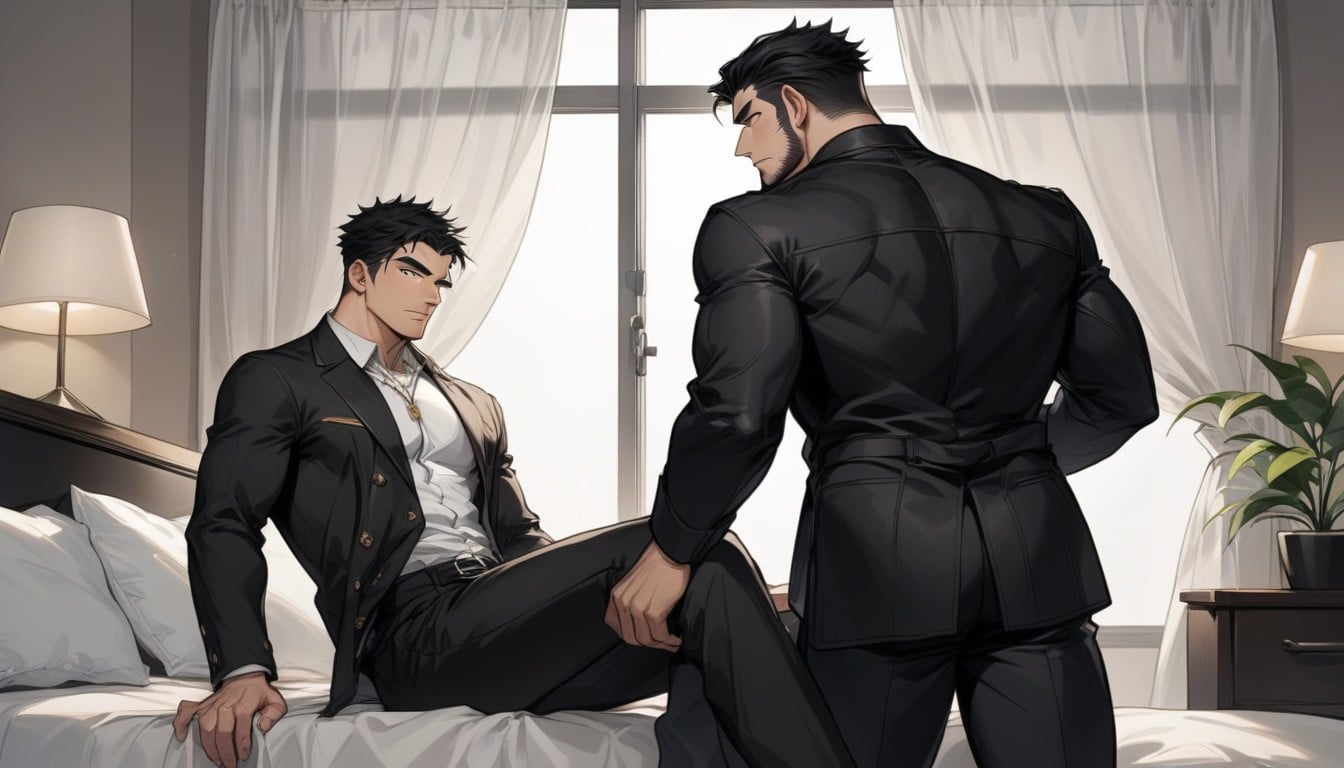Tall, In Front Of Second Person, Black Hawaiian Shirt ゲイAIポルノ