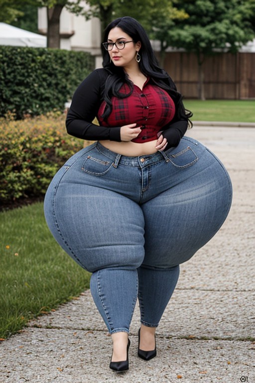 Voluminous Hip Length Hair, Extremely Massive Mega Wide Hips, Ass And Hips Massively Wider And Bigger Than Body AI Porn