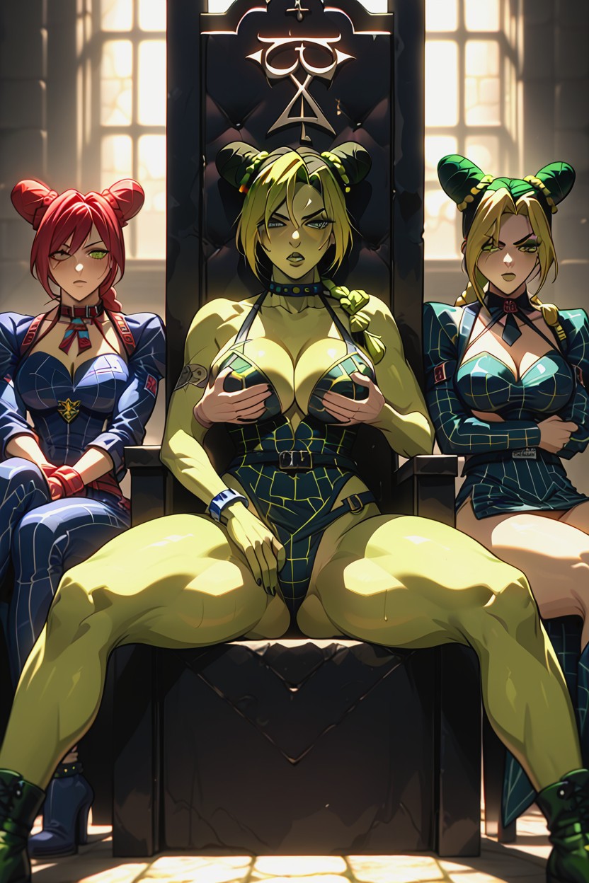 Makima Dominating Jolyne, Jolyne Sitting On Lap, 18+ Porno IA Hentai