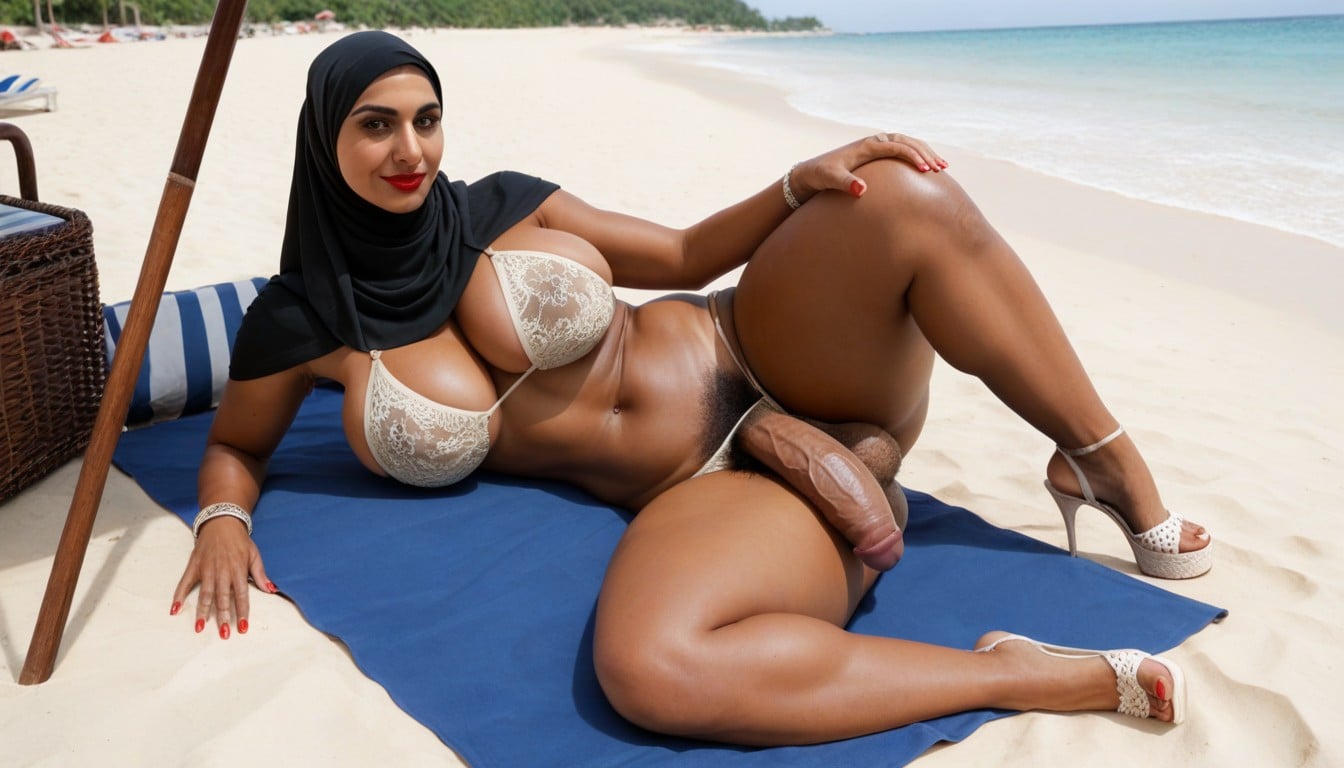 Beach, Large, Crimson Nail Shemale AI Porn