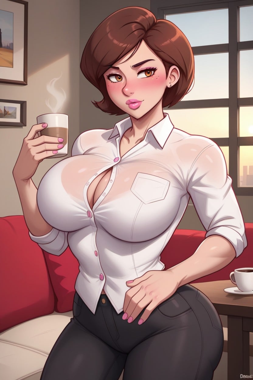 Shadow Lighting, Pink Lips, Brown Eyes Hentai IA