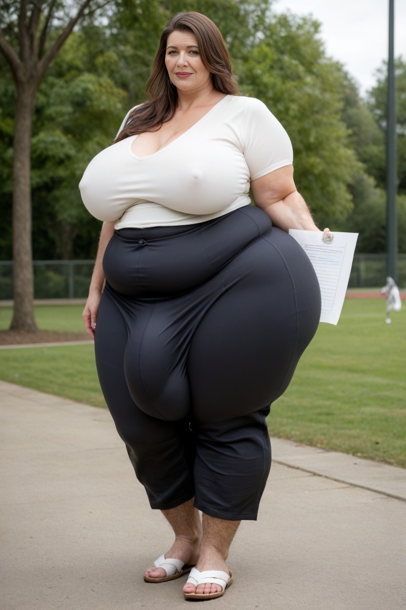 Gigantic Saggy Breast, Loose Fitted Football Jersey, Tan Sandals AI Porn