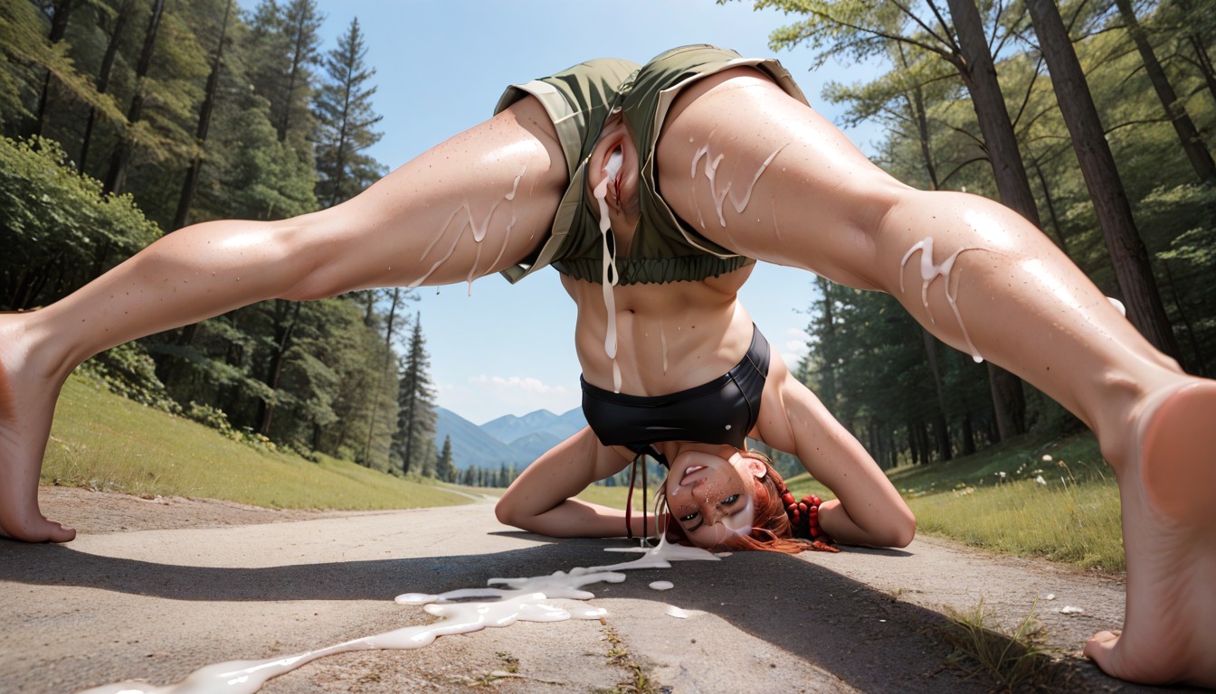 Bottom Up, Pussy Visible Through Shorts, Hiking Backpack AI Porn