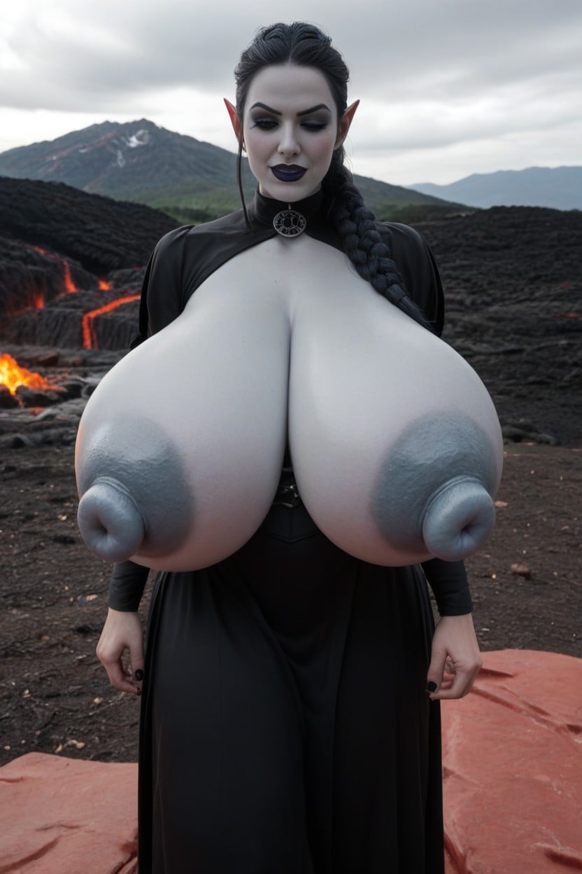 Enlarged Nipples, Long Tits, Black Hair AI Porn