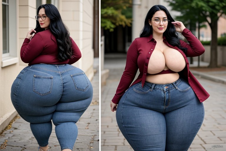 Massive Enormous Ass Booty, Long Jet Black Hair, Hyper Bottom Heavy AI Porn
