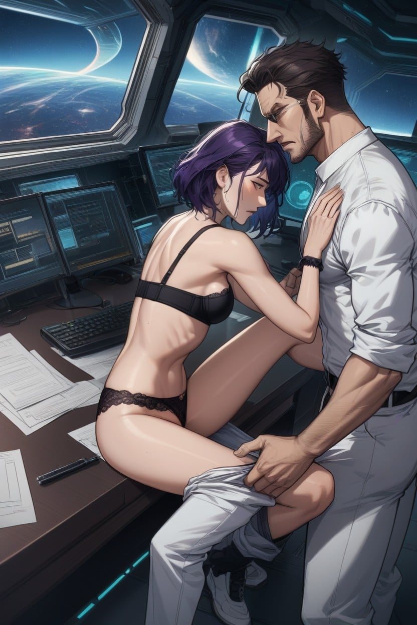 A Man Grabs A Woman By The Wrist, In Spaceship Office, Small Ass AI Porn