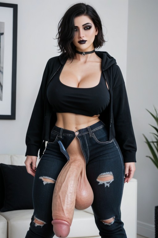 Black Hoodie, Blushing, Hyper Balls 人妖AI色情